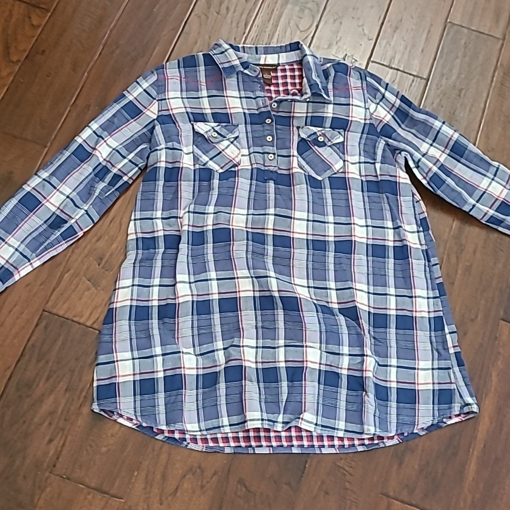 Bit & Bridle Blue & Red Plaid Flannel Shirt size Large